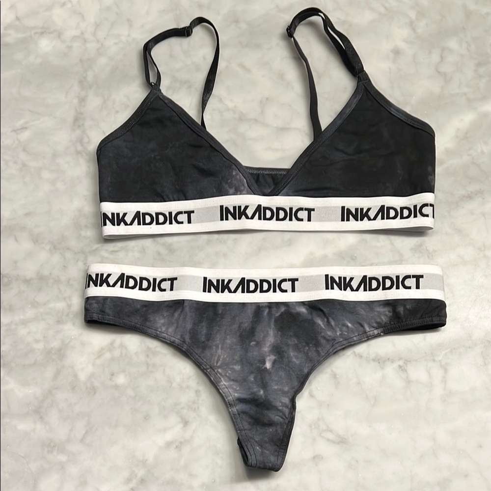 Ink Addict bralette thong set. Medium bra. Small underwear. NWOT